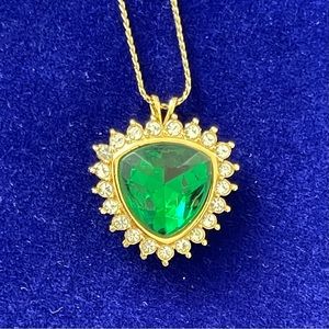 Vtg Bijoux Givenchy Emerald & Crystal Pendant Necklace